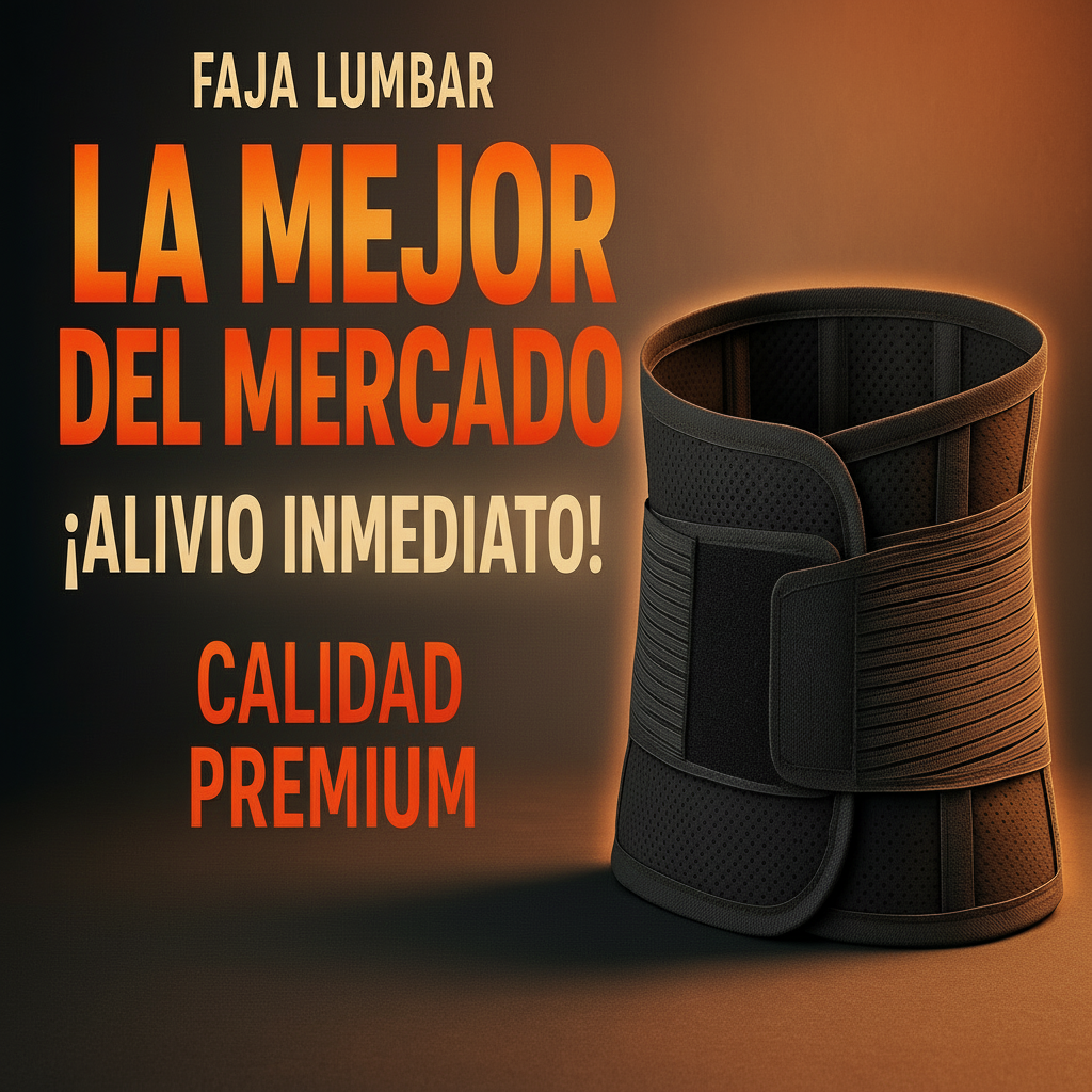 hazme otra imagen de la faja lumbar que haya texto diciendo es la mejor del mercado algo que llame la atencion de los clientes para que les incite a comprar la faja
